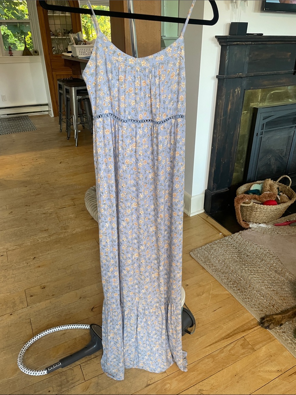 Light Blue Floral Spaghetti-Strap Maxi Dress